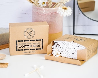 Bamboo Cotton Buds 200 Pack - Biodegradable Plastic Free Cotton Swabs - Zero Waste & Eco friendly Gift