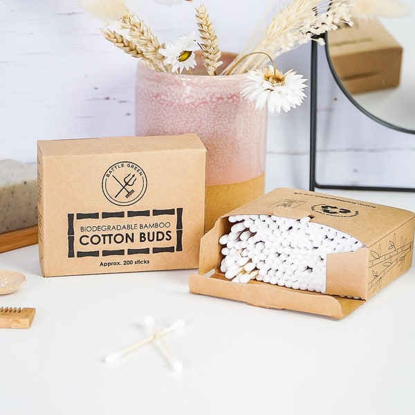 Bamboo Cotton Buds 200 Pack - Biodegradable Plastic Free Cotton Swabs - Zero Waste & Eco friendly Gift