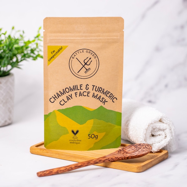 Chamomile Organic Natural Clay Face Mask 50g Sachet - Fragrance Free Clay Mask - Vegan and Cruelty Free - Bentonite Clay Facial Mask