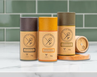 Champú seco en polvo natural, tubo de 55 g / Varios aromas / Sin plástico / Apto para veganos