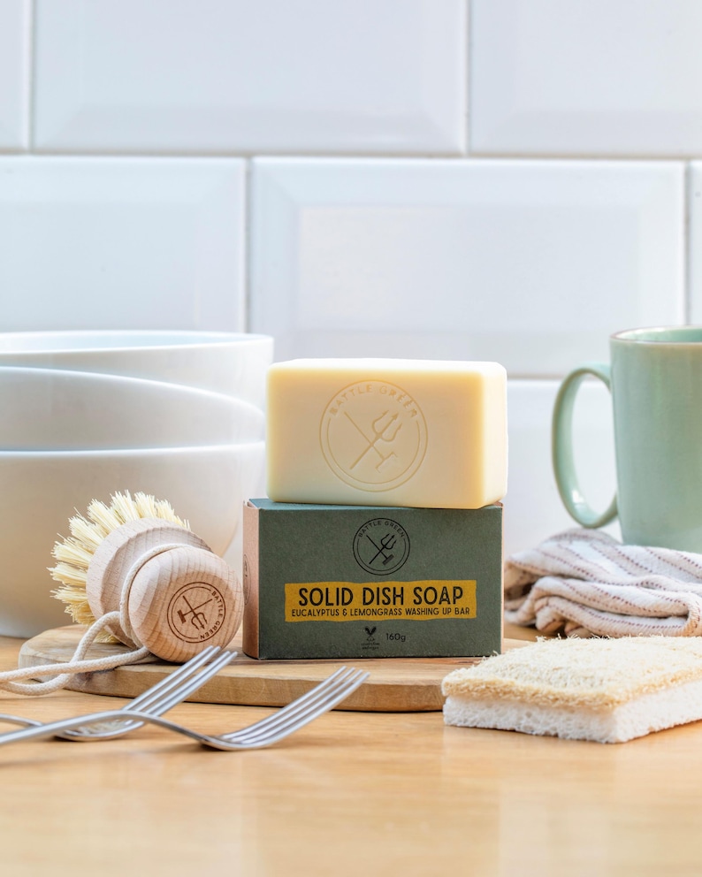 Eco Friendly Washing Up Set - Plastic Free Kitchen Cleaning Kit with Organic Dish Soap image 2