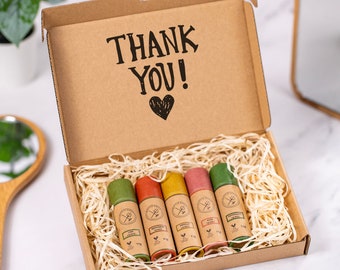 Natural Organic Lip Balm Set - Thank You - 11g Paper Tubes - 10 Scents To Choose From - Vegan Zero Waste Lip Balm - Thanks - Friend Gift