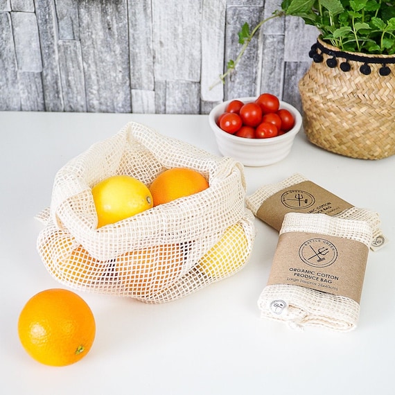 3 Sizes Reusable Cotton Mesh Produce Bags Grocery Fruit Storage Shopping Bag 