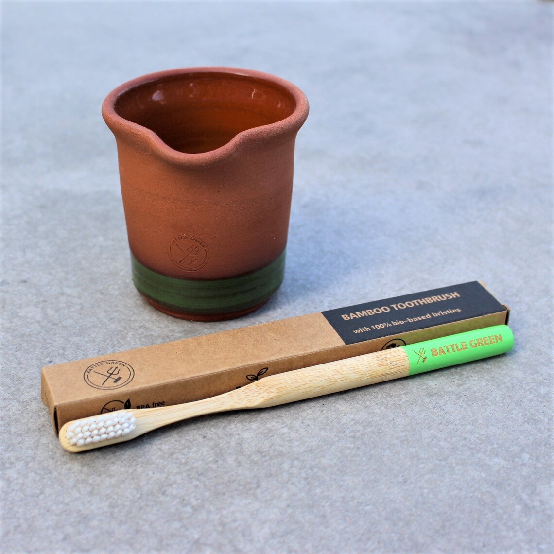 Ceramic Toothbrush Holder Battle Green // Handmade Ceramics Etsy