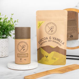 Cocoa & Vanilla Natural Dry Shampoo: Vegan, Plastic-Free - 55g Tube