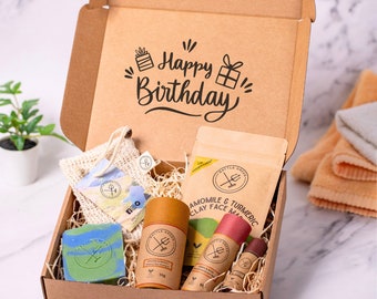 Panier beauté naturel - Joyeux anniversaire - Kit de soins personnels respectueux de l'environnement - Coffret cadeau végétalien - Kit spa naturel pour la maison - Coffret bain et corps