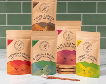 Mascarillas faciales de arcilla natural en sobre de 50 g / Varios aromas / Seis usos por sobre
