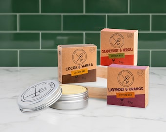 Barra de masaje sólida natural de 55 g – Barra corporal hidratante con loción, vegana y sin plástico, 3 aromas disponibles.