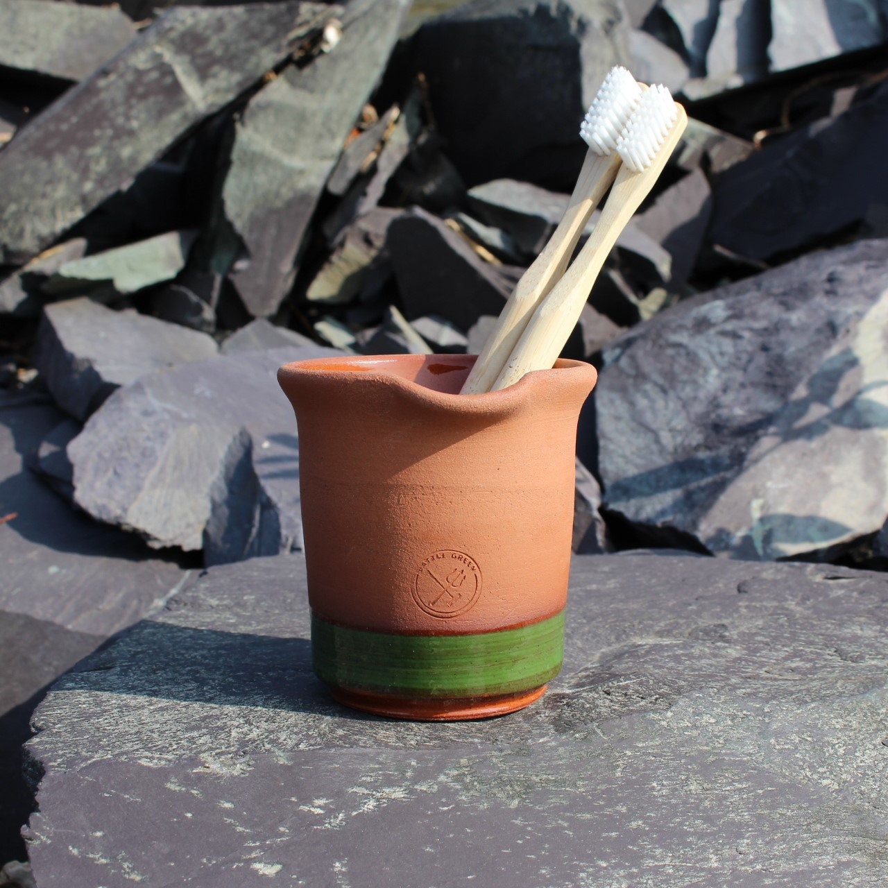 Ceramic Toothbrush Holder Battle Green // Handmade Ceramics Etsy