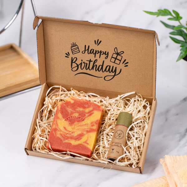 Geschenkset aus Naturseife und Lippenbalsam – Alles Gute zum Geburtstag – Umweltfreundliches veganes Briefkastengeschenk – Geburtstagsgeschenk – Zero Waste – Plastikfrei