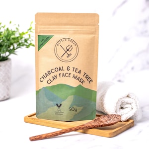 Natural Organic Clay Face Mask Charcoal & Tea Tree 50g | Vegan friendly and Cruelty-Free