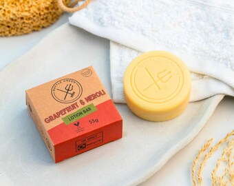 Barra de loción natural de pomelo y neroli, barra corporal sólida para masajes, vegana y sin plástico.