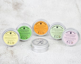 Natural Vegan Lip Balms Gift Set - 5 x 15g tins - Zero Waste Lip Butter - Plastic Free Lip Balm