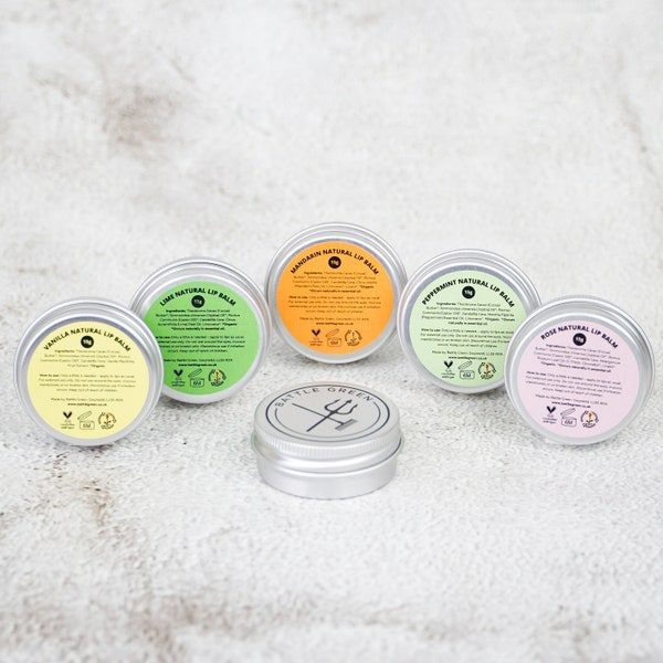 Natural Vegan Lip Balms 15g Tin - Multiple Flavours To Choose From - Zero Waste Lip Butter - Plastic Free Lip Balm