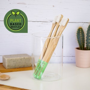 Bamboo Toothbrush - 100% Plant-based Bristles - Zero Waste Plastic Free - Wooden Natural Toothbrush - Sustainable Gift, Vegan Gift