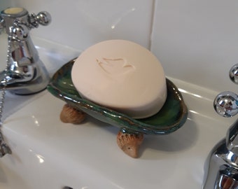 Hand made ceramic Soap Dish with hedgehog feet