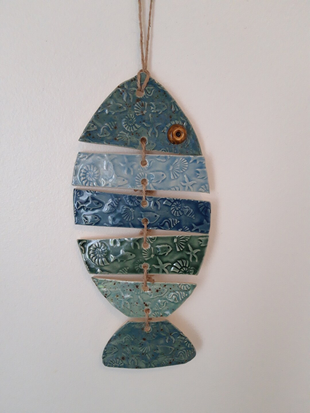 Hand Made Ceramic Fish Wall Hanging Art Etsy