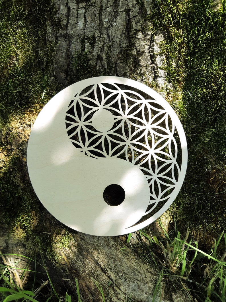 Yin Yang Flower Of Life Wood Wall Art Sacred Geometry Laser | Etsy