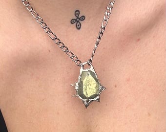 Labradorite Spikey Drop Pendant | Handmade Soft Solder Necklace, Artisan Jewelry, Organic Whimsigoth, Fairycore