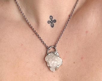 Snow Quartz Necklace | Handmade Soft Solder Jewellery, Artisan Gothic, Organic Whimsigoth