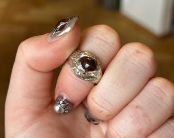 Handmade Garnet Seed Signet Ring | Soft Solder Artisan Jewellery