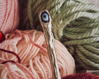 Evil Eye Crochet Hook 6.0mm | Handmade Fiber Art Tool