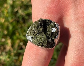Sparkle Moss Ring | Handmade Soft Solder Jewellery, Artisan Jewellery, Organic Whimsigoth, Fairycore