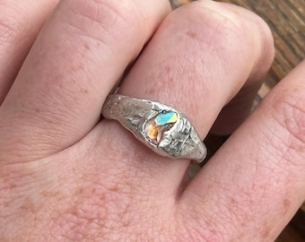 Iridescent Moon Shard Ring | Handmade Soft Solder Jewellery, Artisan Organic Whimsigoth