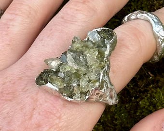 Fairy Crystal Cluster Ring | Handmade Soft Solder Jewellery, Artisan Jewellery, Organic Whimsigoth, Fairycore