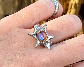 Sun Star Ring | Handmade Soft Solder Jewellery, Artisan Jewellery, Organic Whimsigoth, Fairycore