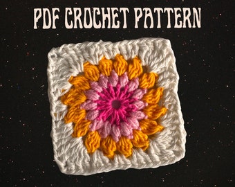 Sunburst Granny Square Crochet Pattern, Beginners Blanket (PDF Pattern)
