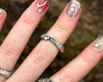 Handmade Soft Solder Ring | Organic Textured Stacking Band