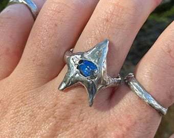 Midnight Glass Star Ring | Handmade Soft Solder Jewellery, Artisan Jewellery, Organic Whimsigoth, Fairycore