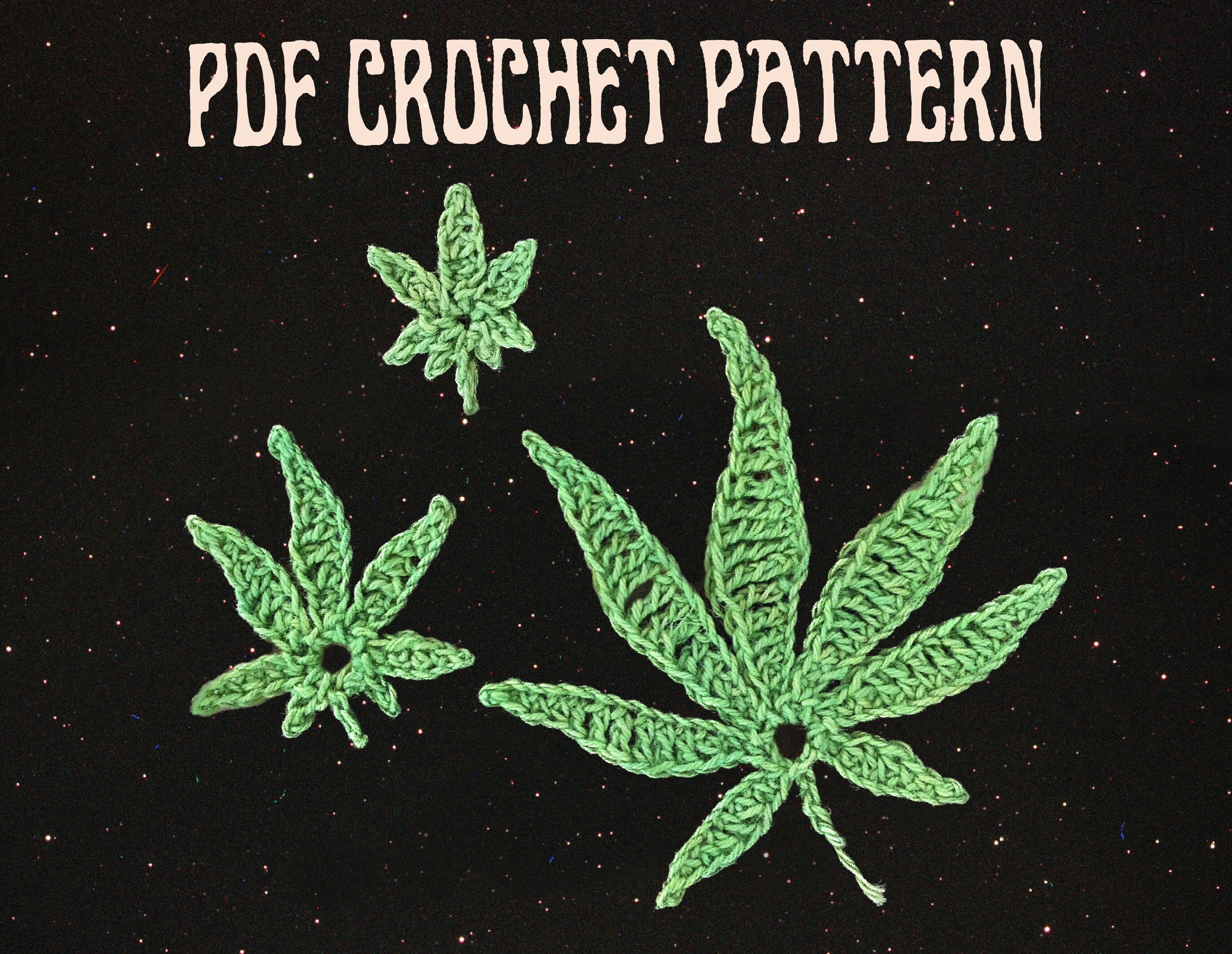 30 Crochet Hemp Projects: Organic, Stylish, and Beautiful Ideas for the Home, Wardrobe... 13 Three-Size Hemp Leaf Applique Pattern