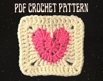 Heart Granny Square Crochet Pattern, Cute Heart Crochet Pattern, Valentines Day, DIY Crochet Instructions