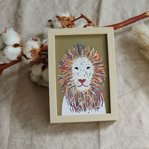 Lion portrait A6 postcard with lion illustration in earth tones