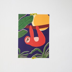 Sleepy sloth poster : Printed illustration of a sloth in the jungle by night image 5