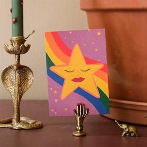 Cartolina A6 con faccia di stella viola