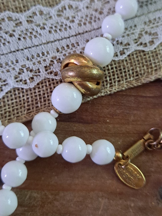 Miriam Haskell Vintage White/Gold Beaded Necklace - image 3