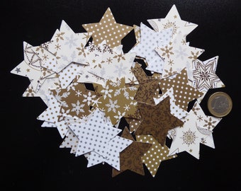 letztes Set - 40 handgestanzte Sterne aus bedruckten Papieren Streuteile Tischdeko Weihnachtsdeko Papiersterne