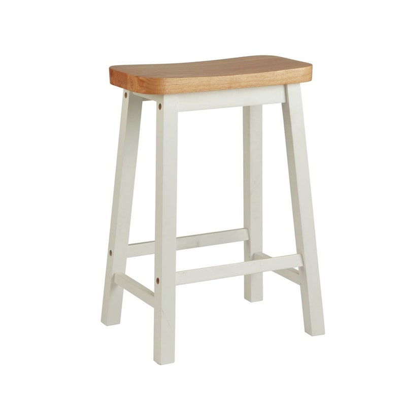 White Hand Painted Curved Seat Wooden Bar Stool