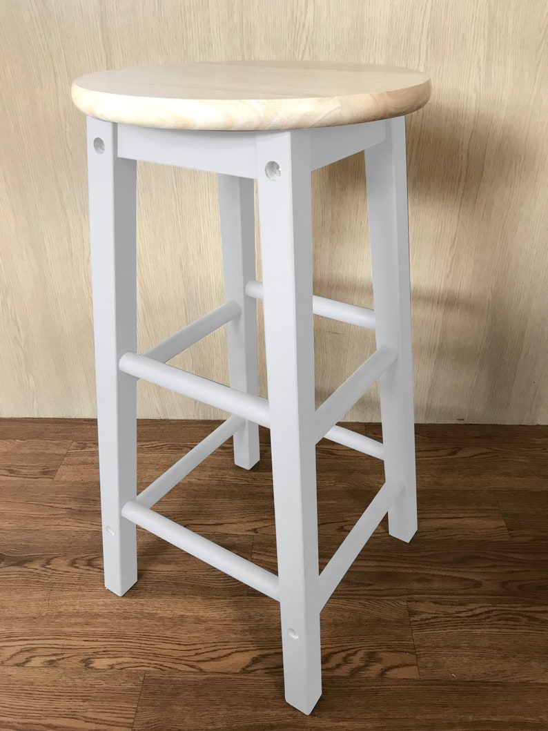 2 X Hand Painted Wooden Bar Stools White Etsy
