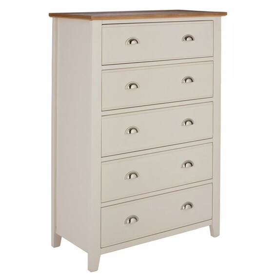 5 Tier Oak And Cream Chest Of Drawers Etsy