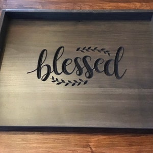 Beautifully Handcrafted Tray Style 30 Inch Stovetop Cover/Noodle Board Engraved Wood with Blessed, Gather, Farmhouse, Country Kitchen image 2