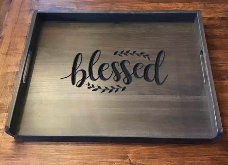 Beautifully Handcrafted Tray Style 30 Inch Stovetop Cover/Noodle Board Engraved Wood with Blessed, Gather, Farmhouse, Country Kitchen image 2