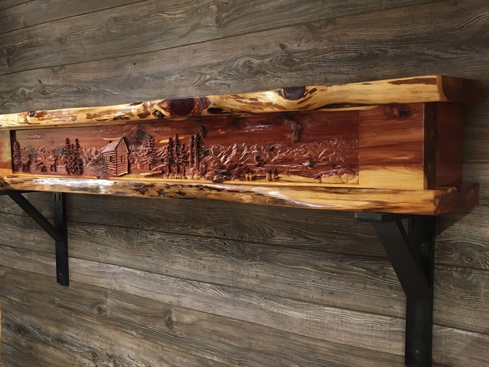 Live Edge Carved Cedar Mantle - Etsy