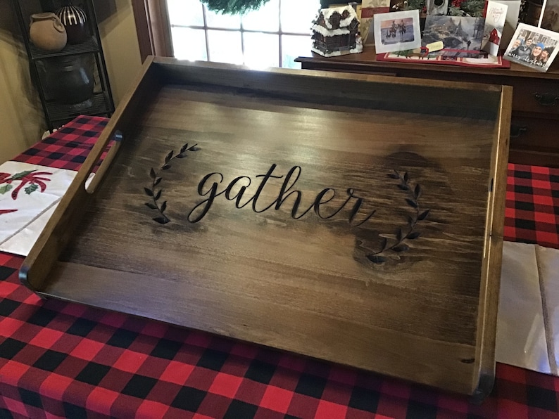 Beautifully Handcrafted Tray Style 30 Inch Stovetop Cover/Noodle Board Engraved Wood with Blessed, Gather, Farmhouse, Country Kitchen image 4