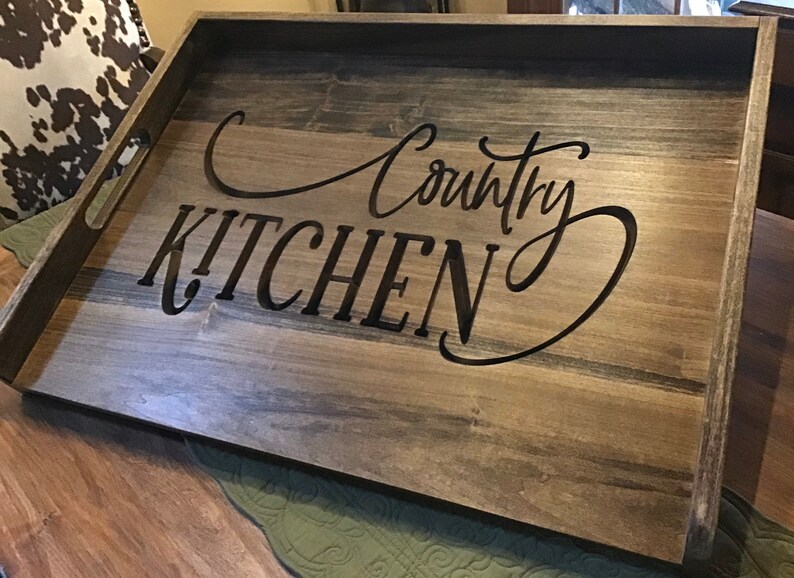 Beautifully Handcrafted Tray Style 30 Inch Stovetop Cover/Noodle Board Engraved Wood with Blessed, Gather, Farmhouse, Country Kitchen image 5