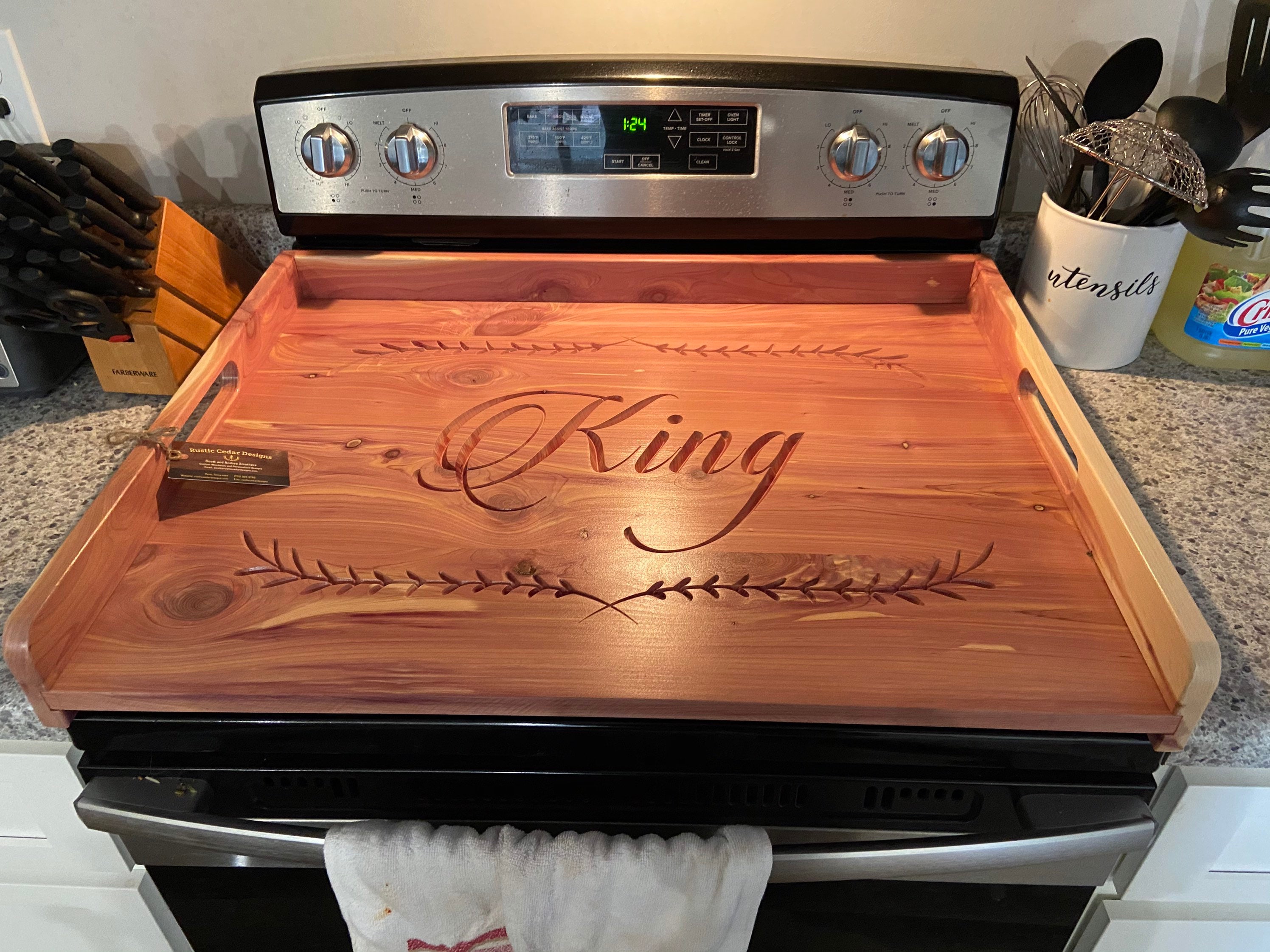Personalized Stove Top Cover Housewarming Gift Real Wood Noodle Board 