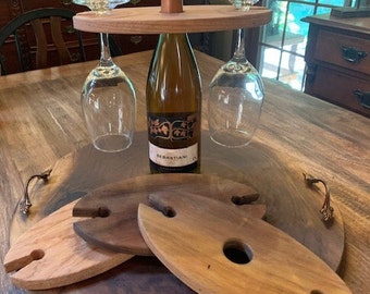 Handmade wooden wine bottle and glass display walnut and maple